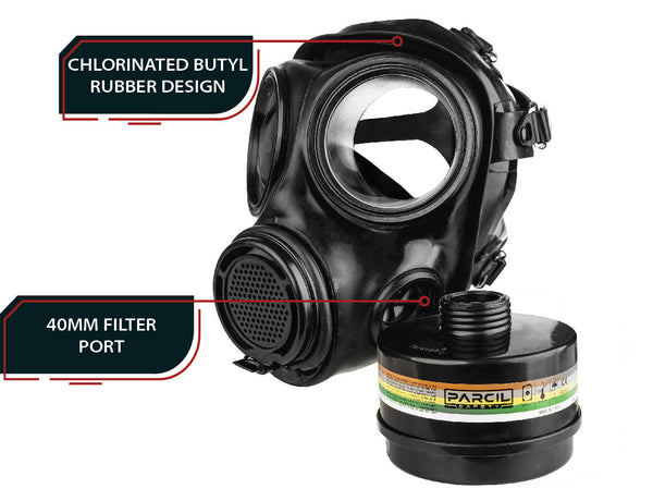 Gas mask with filter canister worn at demonstrations in Ferguson, Missouri