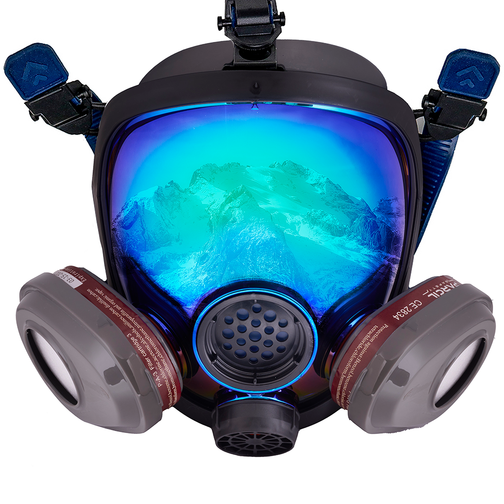 PD-101 Arctic Blue Mirrored - Full Face Respirator Gas Mask with Organic Vapor and Particulate Filtration