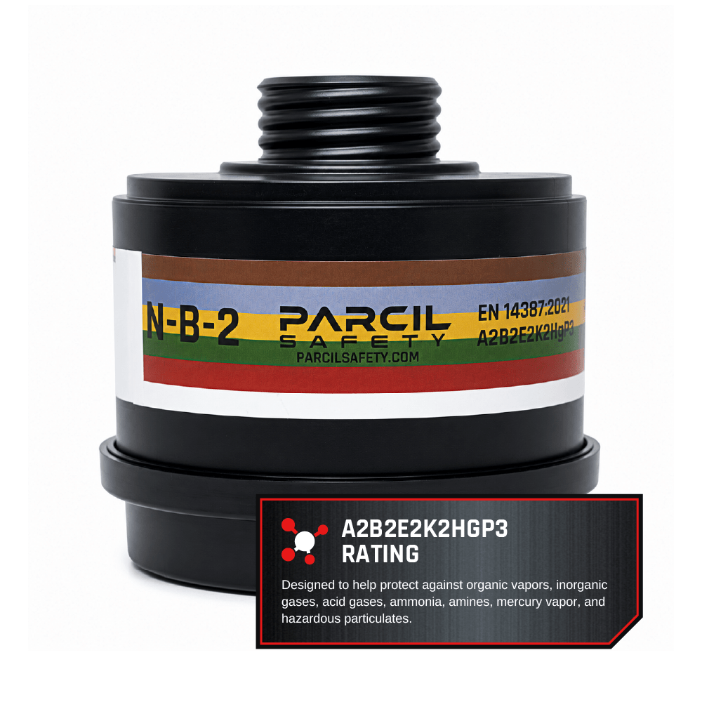 N-B-2 Advanced Multi-Gas & Mercury Vapor Protection 40mm Canister A2B2E2K2HgP3 R - Fits NATO 40mm Gas Masks - Parcil SafetyParcil Safety