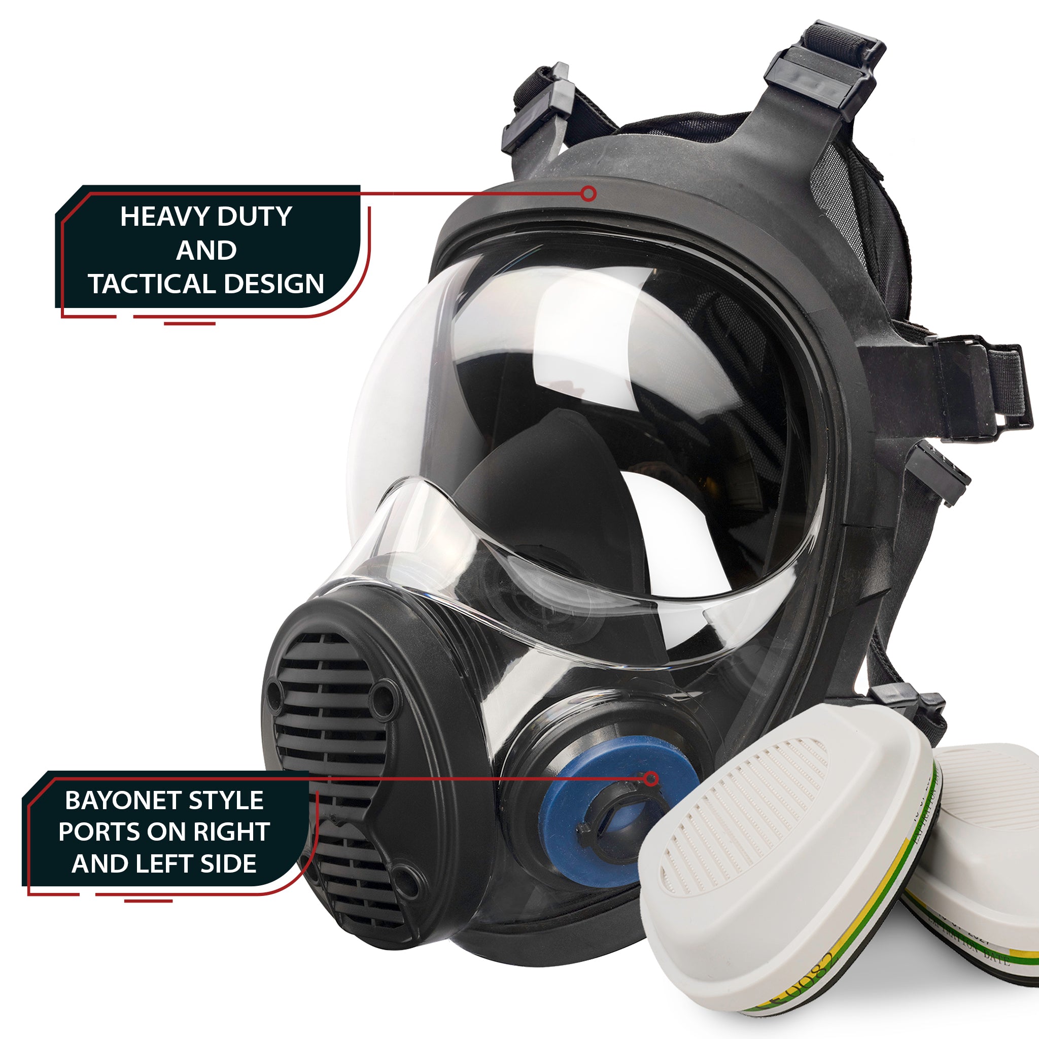 NB - 100B Industrial Respirator with Bayonet Style Filter Ports - Full Face Respirator with MaxPro P - 3 - 0 Multipurpose Filter Cartridges - Parcil Safety