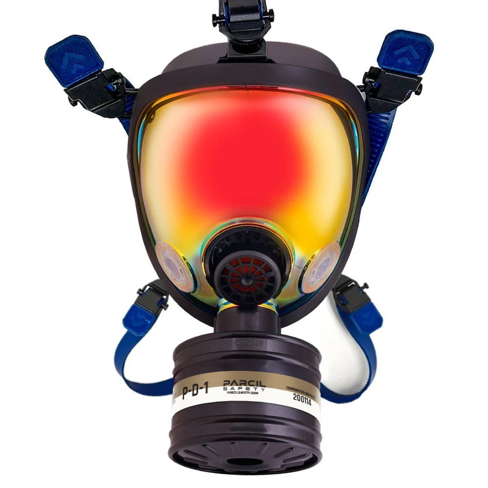 ST - 100X Inferno Red Mirrored - Full Face Respirator Gas Mask with Organic Vapor and Particulate Filtration - front side