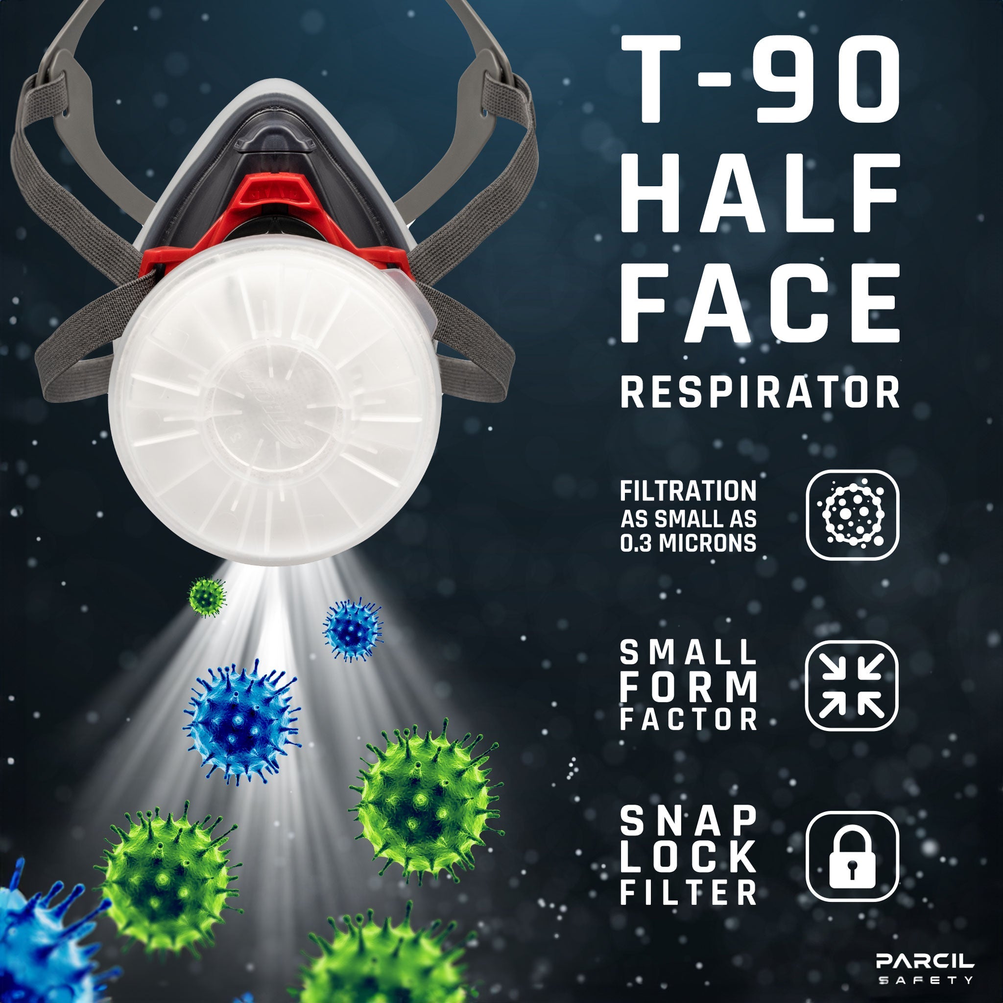 T - 90 Half Face Respirator Mask with Organic Vapor and Particulate Filtration - Parcil Safety
