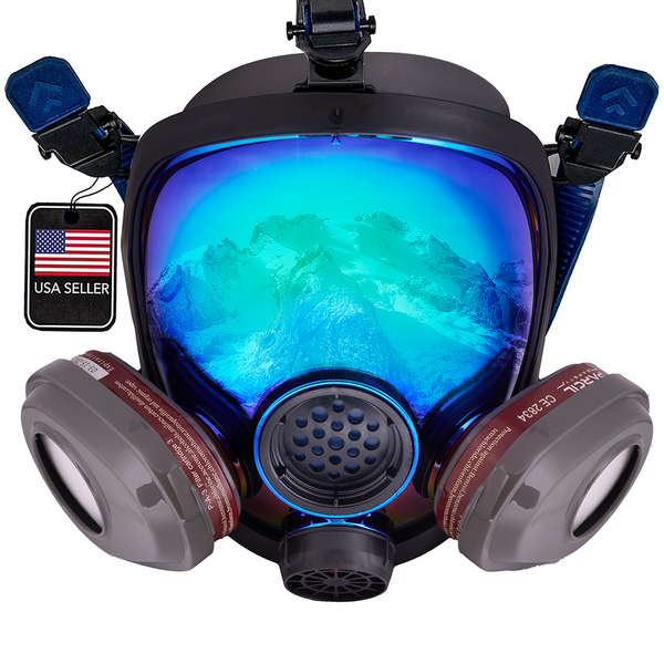 PD-101 Arctic Blue Mirrored - Full Face Respirator Gas Mask with Organic  Vapor and Particulate Filtration