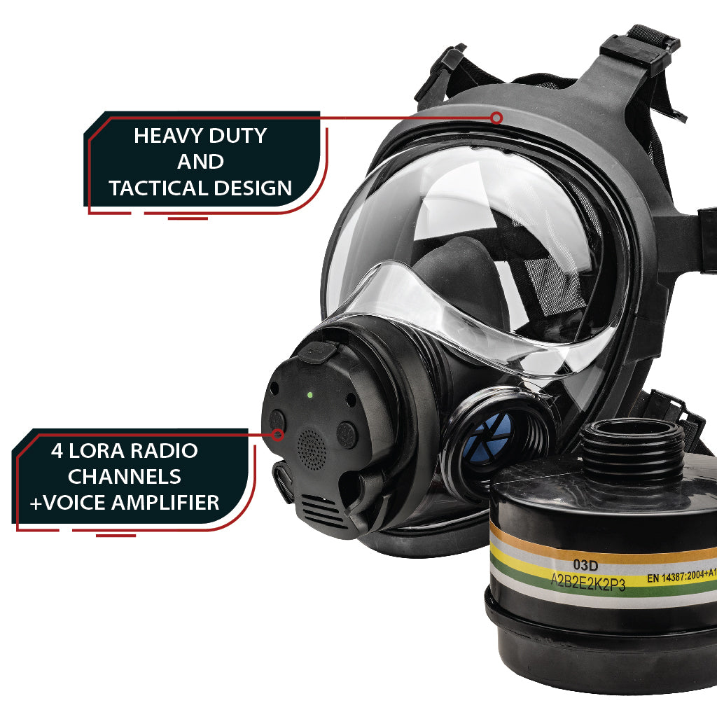 NB-100E Tactical Gas Mask with Electronic Voice Amplifier and Radio Transmitter/Receiver - Full Face Respirator with 40mm Defense Filter