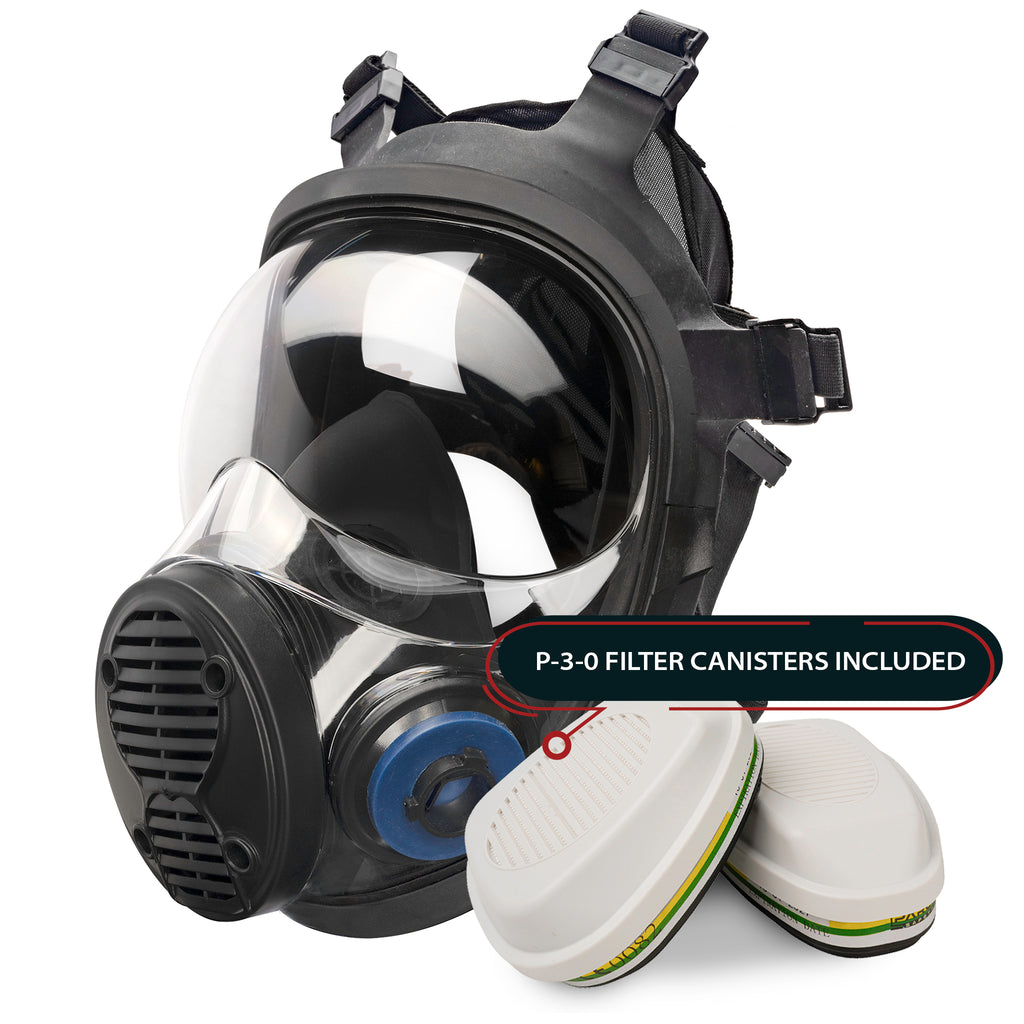 NB-100B Tactical Gas Mask with Bayonet Style Filter Ports - Full Face Respirator with MaxPro P-3-0 Multipurpose Filter Cartridges