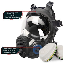 Load image into Gallery viewer, NB-100B Tactical Gas Mask with Bayonet Style Filter Ports - Full Face Respirator with MaxPro P-3-0 Multipurpose Filter Cartridges
