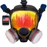 PD-100 Inferno Red - Full Face Respirator Mirrored Gas Mask with Organic Vapor and Particulate Filtration