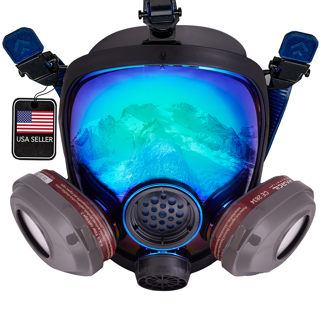 PD-101 Arctic Blue Mirrored - Full Face Respirator Gas Mask with Organic Vapor and Particulate Filtration