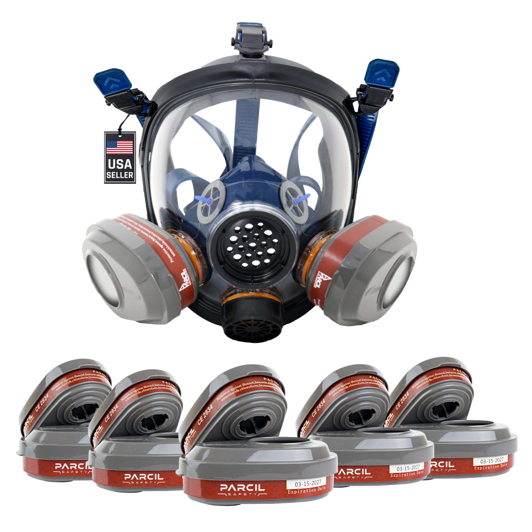 PD-101 Full-Face Industrial Air Purifying Respirator (APR) with A1 Organic Vapor (OV) with P2 Particulate Filter Canister