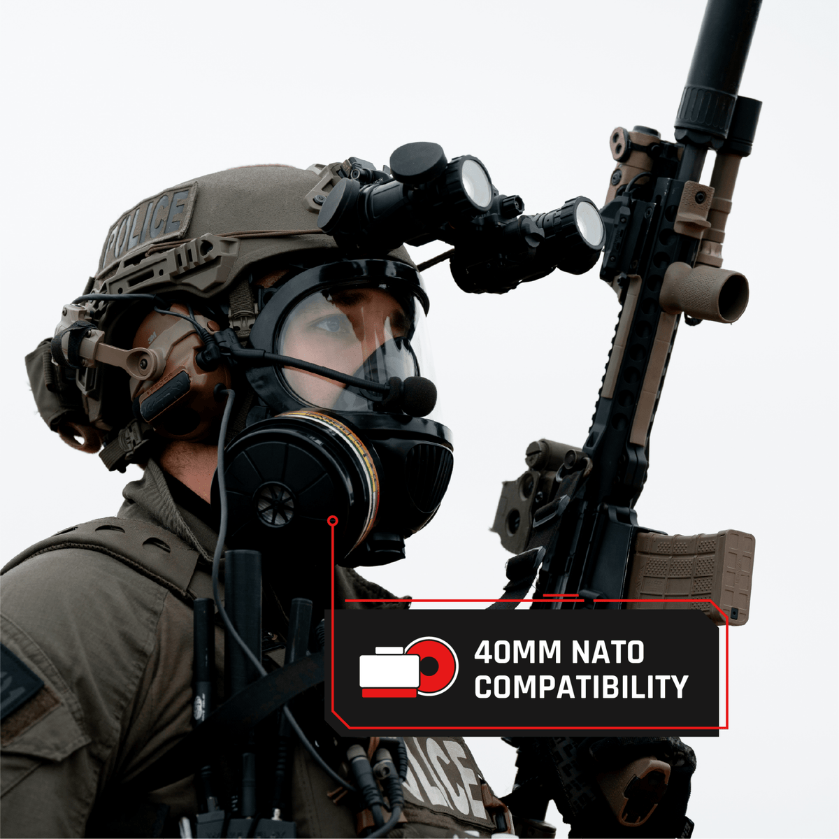 CS-100 Military Gas Mask with N-B-1 Defense Canister