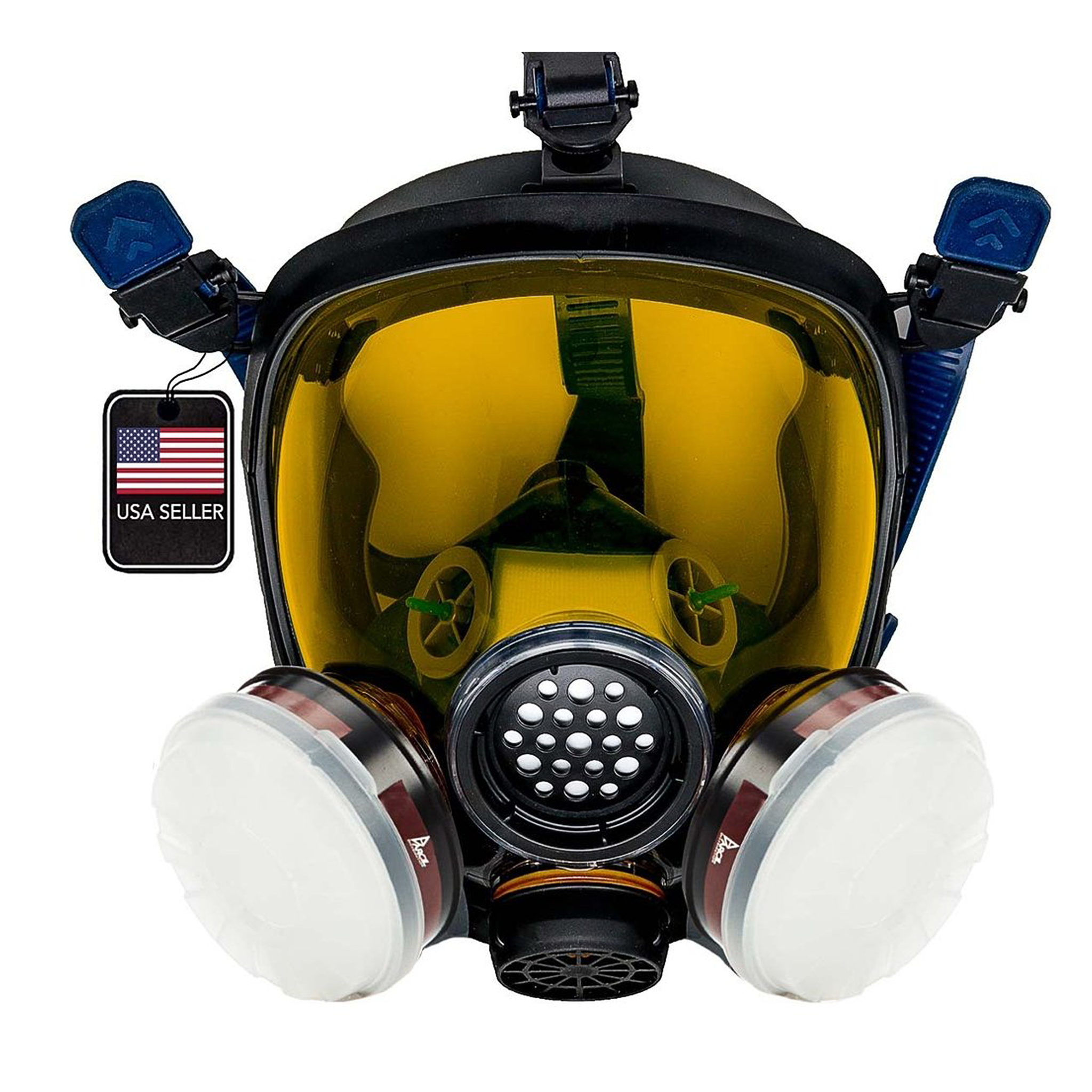 PD-100 Light Amber - Full Face Respirator Tinted Gas Mask with Organic Vapor and Particulate Filtration front side