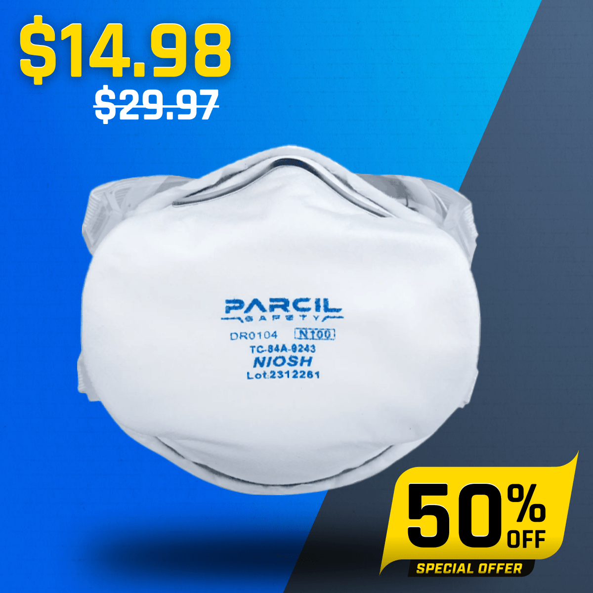 N100 ProSeal Disposable Respirator Mask NIOSH - Approved - Parcil SafetyRespiratorsRespiratorsParcil Safety