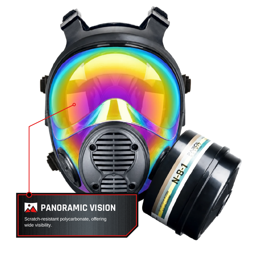 NB-100 Solar Prism Mirrored Tactical Respirator Mask - Full Face Respirator with 40mm N-B-1 Defense Filter - Parcil SafetyGas MasksGas MasksParcil Safety