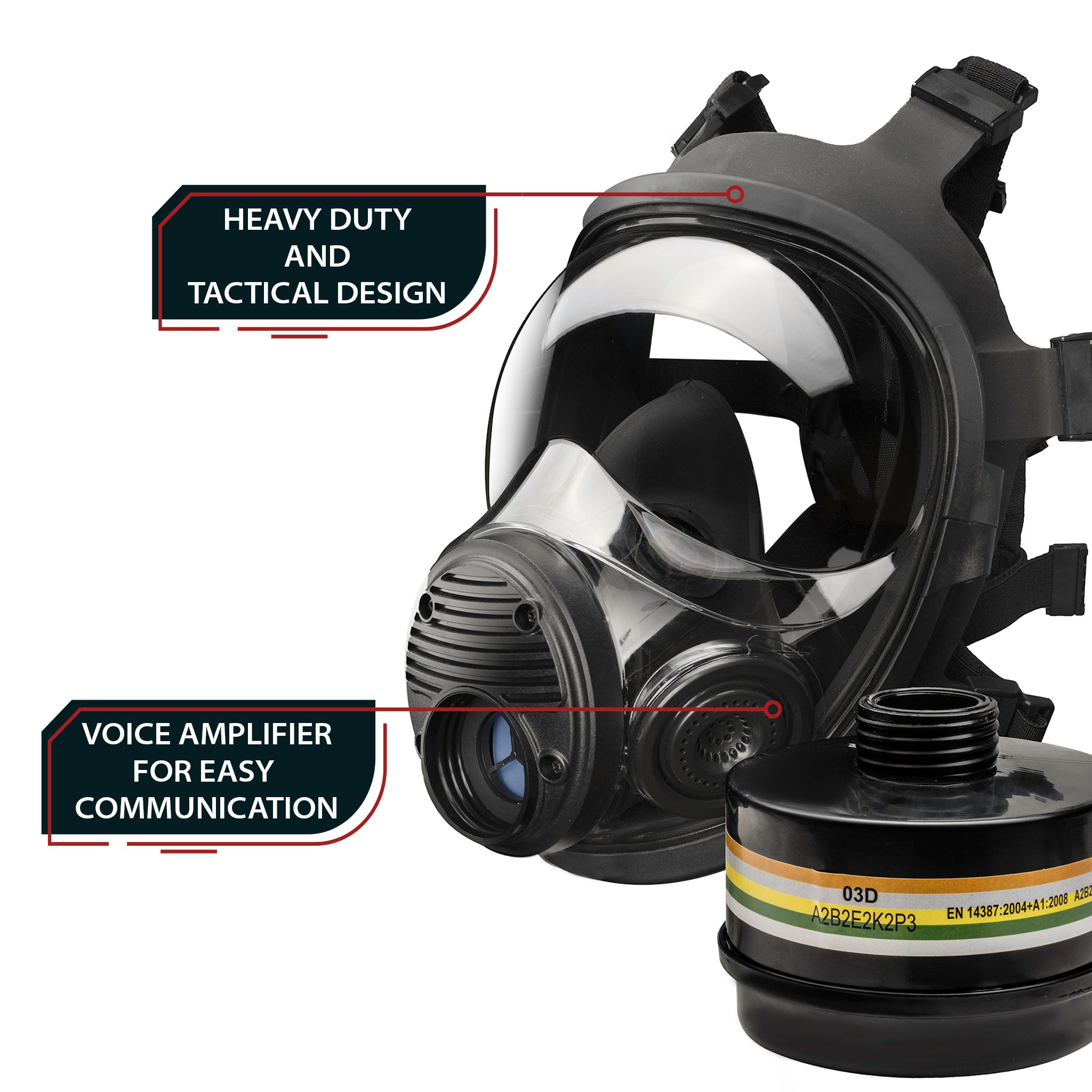 NB - 100V Tactical Gas Mask with Voice Amplifier - Full Face Respirator with Central 40mm Defense Filter - Parcil SafetyGas MasksGas MasksParcil Safety