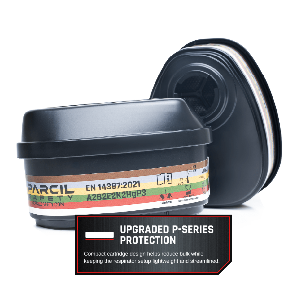 P-3-X Advanced Multi-Gas & Mercury Vapor Protection Bayonet Cartridge Set A2B2E2K2HgP3 - Fits Bayonet-Style Respirators - Parcil SafetyParcil Safety