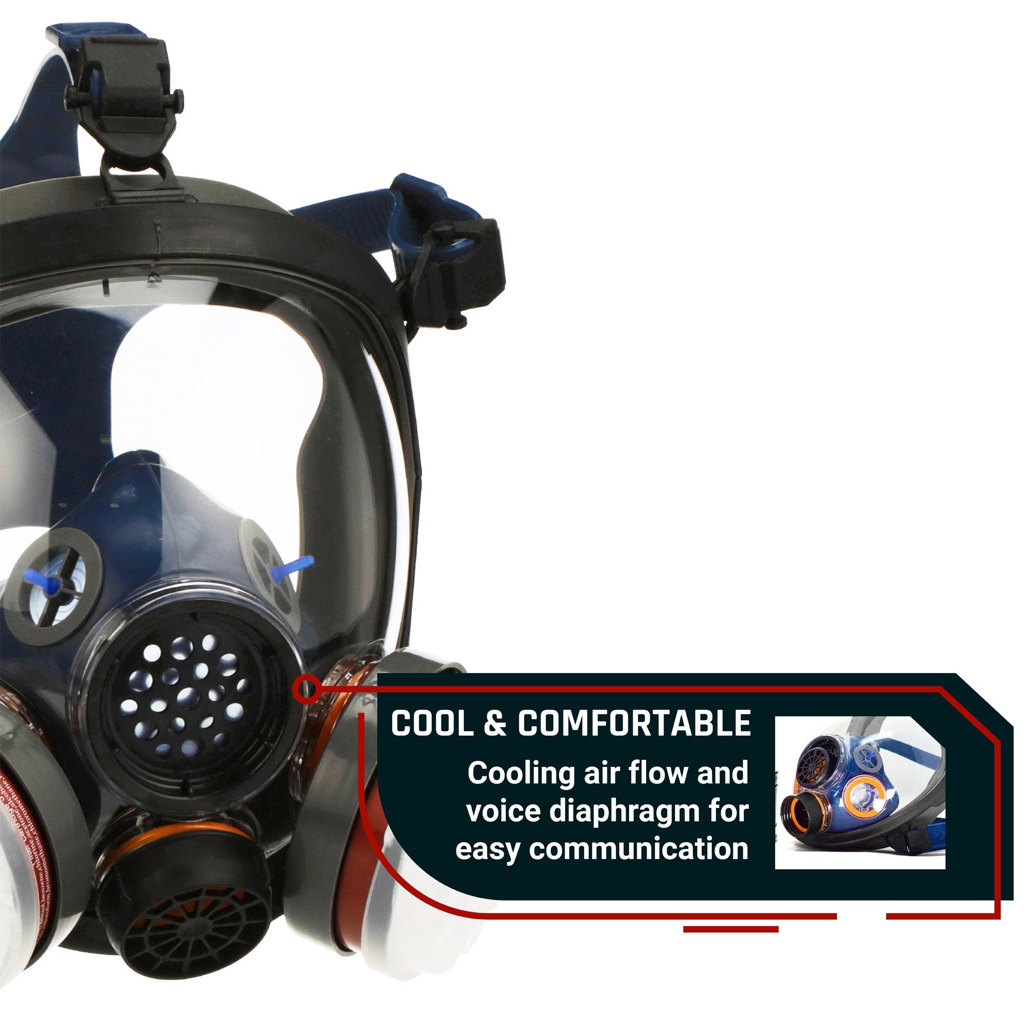 PD-100 Arctic Blue - Full Face Respirator Mirrored Gas Mask with A1 Organic Vapor (OV) with P2 Particulate Filter Canister