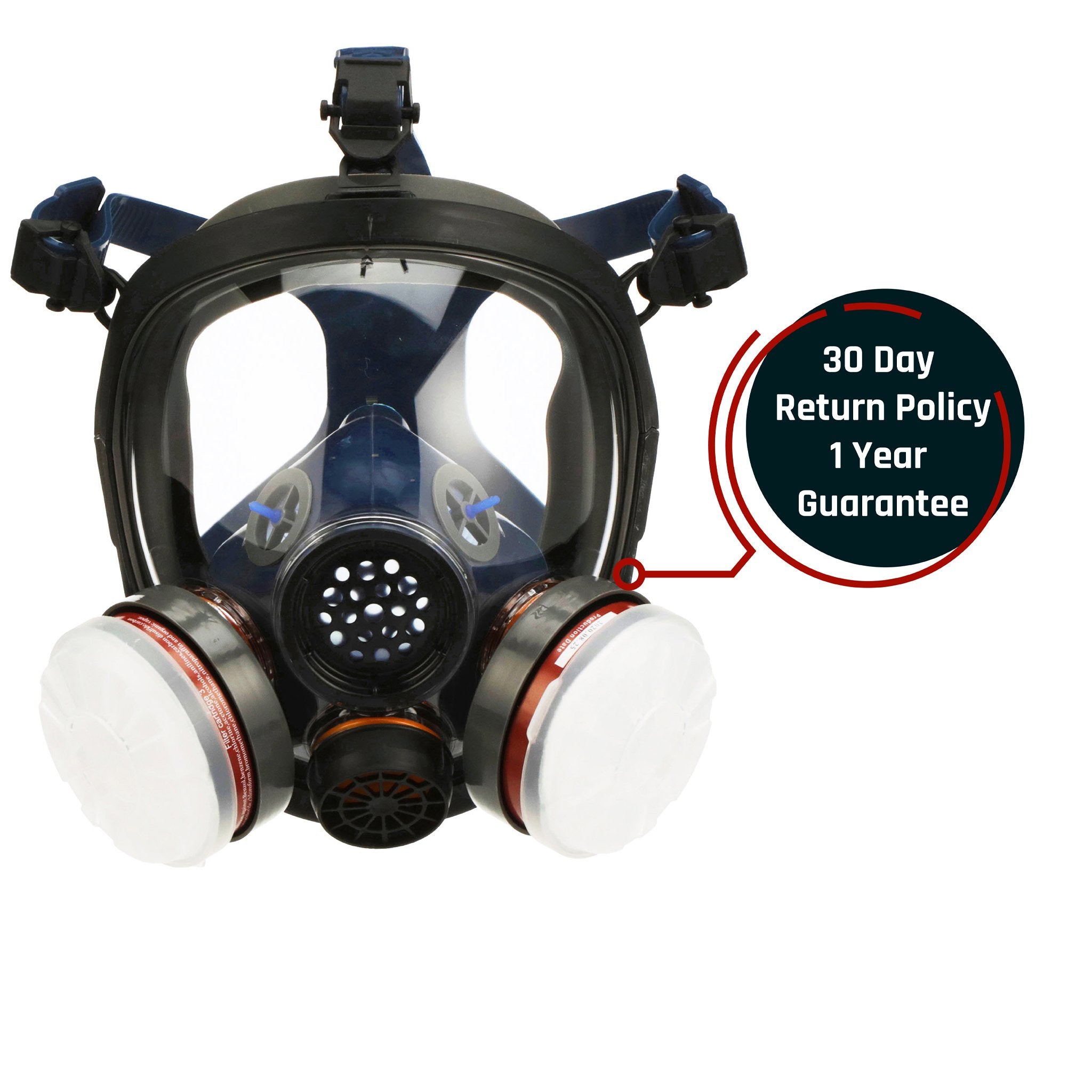 PD-100 Arctic Blue - Full Face Respirator Mirrored Gas Mask with A1 Organic Vapor (OV) with P2 Particulate Filter Canister