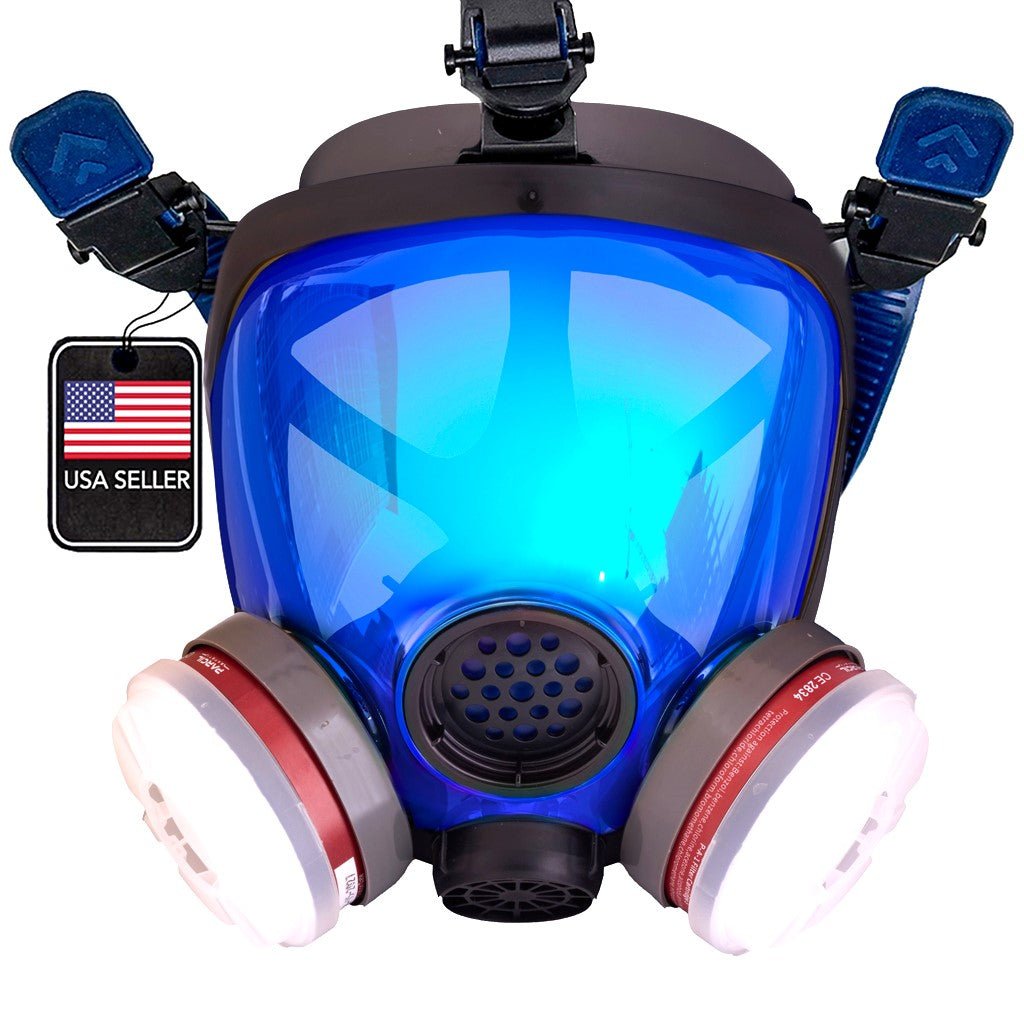 PD-100 Arctic Blue - Full Face Respirator Mirrored Gas Mask with Organic Vapor and Particulate Filtration - Parcil SafetyRespiratorsParcil Safety