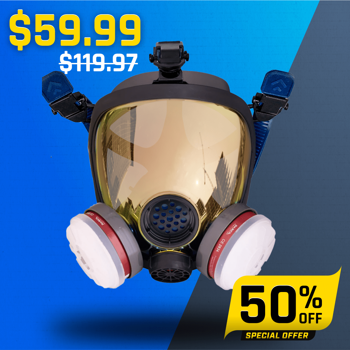 PD - 100 Burnt Bronze - Full Face Respirator Mirrored Gas Mask with A1 Organic Vapor (OV) with P2 Particulate Filter Canister - Parcil SafetyRespiratorsRespiratorsParcil Safety