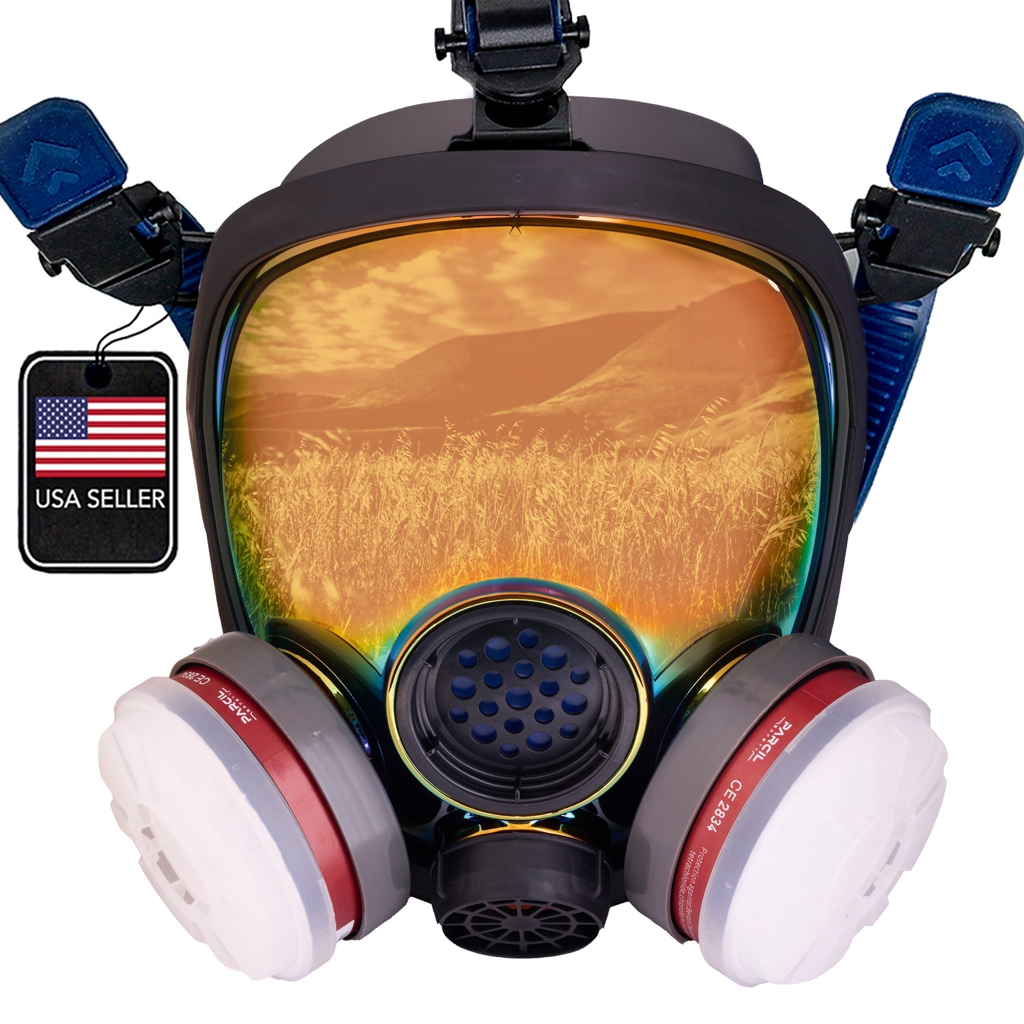NEW Parcil Safety PD-100 Full Face Anti-Fog Mask Respirator w/ P-A-1 NEW Parcil Safety PD-100 Full Face Anti-Fog Mask Respirator w/ P-A-1