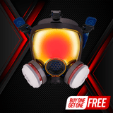 PD-100 Inferno Red - Full Face Respirator Mirrored Gas Mask with A1 Organic Vapor (OV) with P2 Particulate Filter Canister