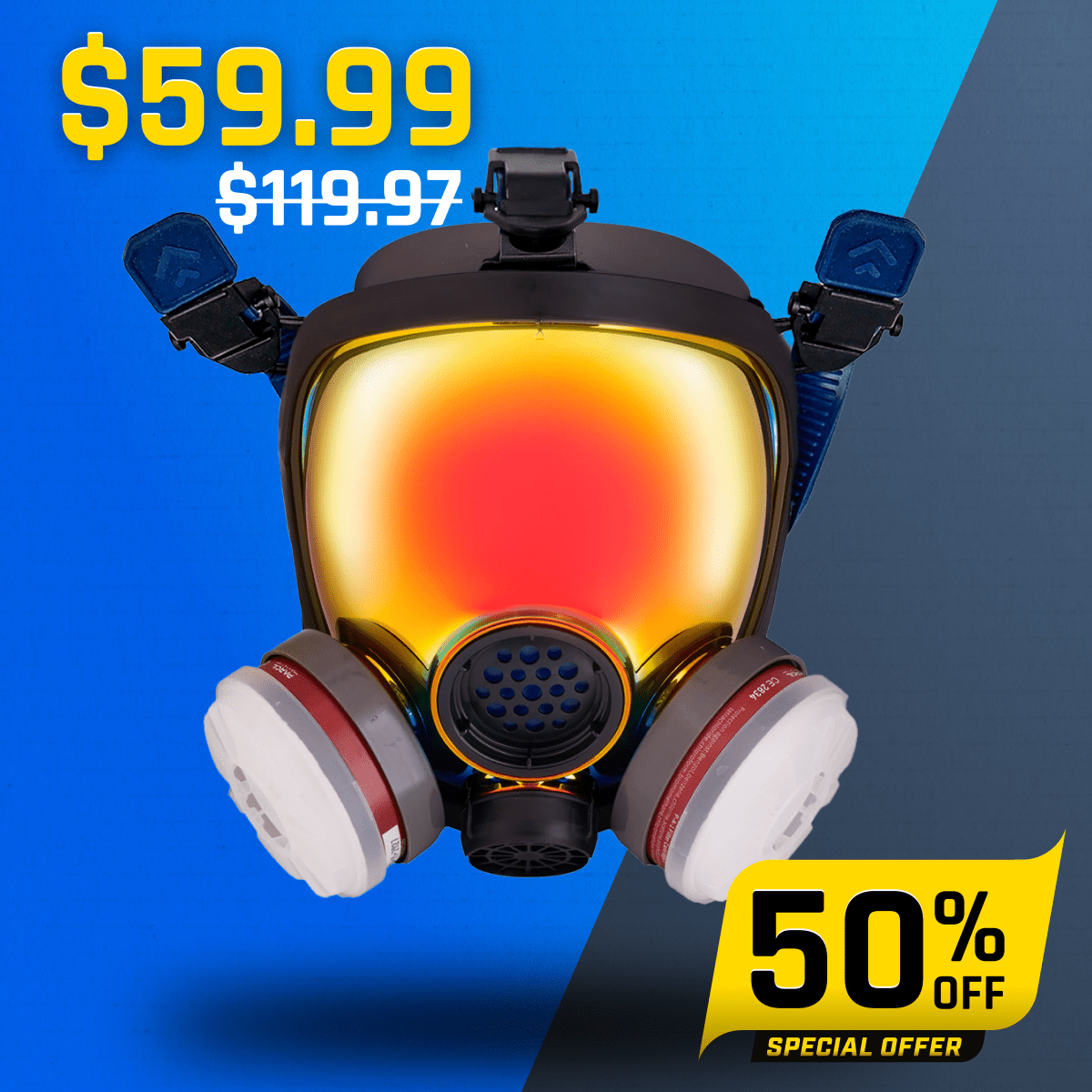 PD - 100 Inferno Red - Full Face Respirator Mirrored Gas Mask with A1 Organic Vapor (OV) with P2 Particulate Filter Canister - Parcil SafetyRespiratorsRespiratorsParcil Safety