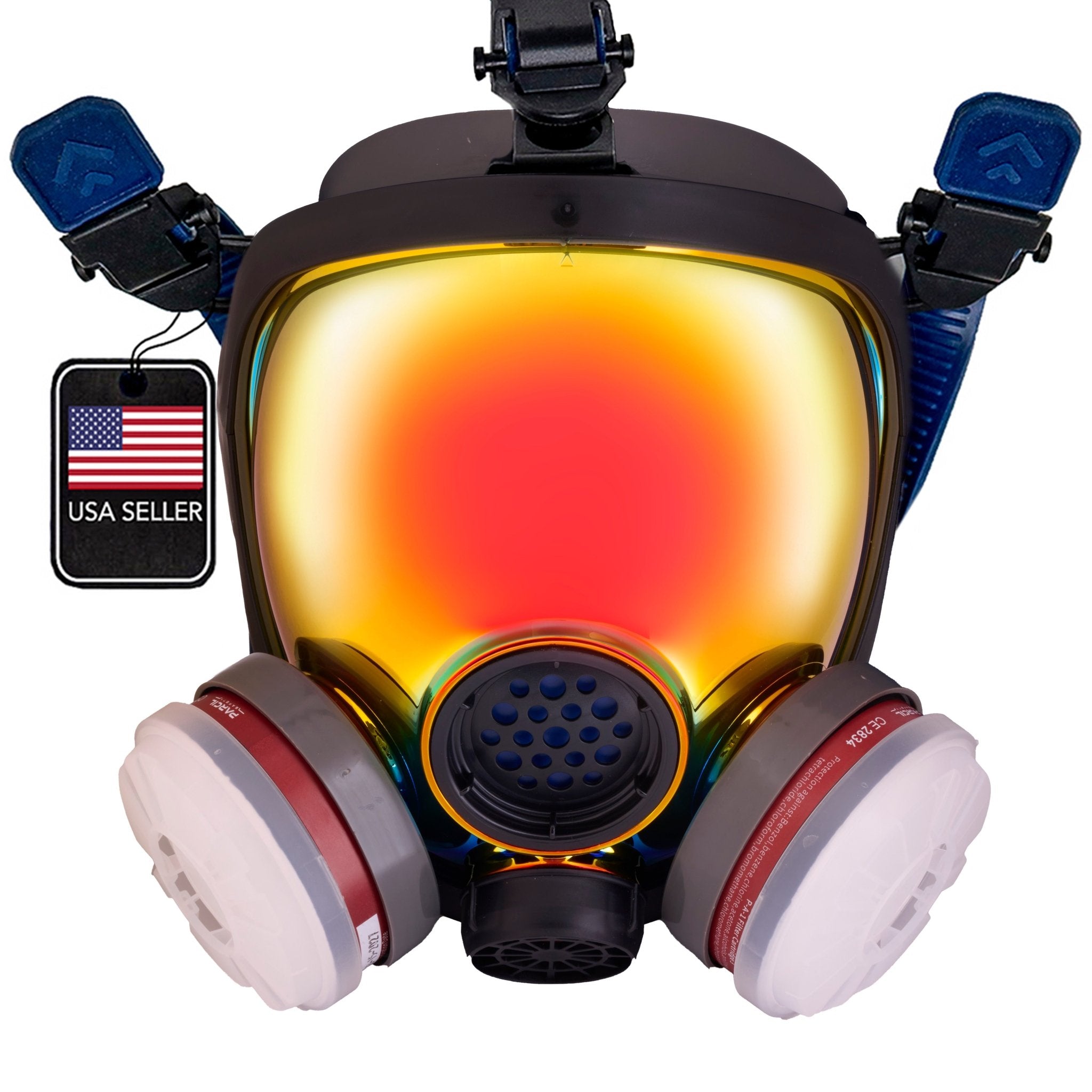 Load image into Gallery viewer, PD-100 Inferno Red - Full Face Respirator Mirrored Gas Mask with Organic Vapor and Particulate Filtration - Parcil SafetyRespiratorsParcil Safety