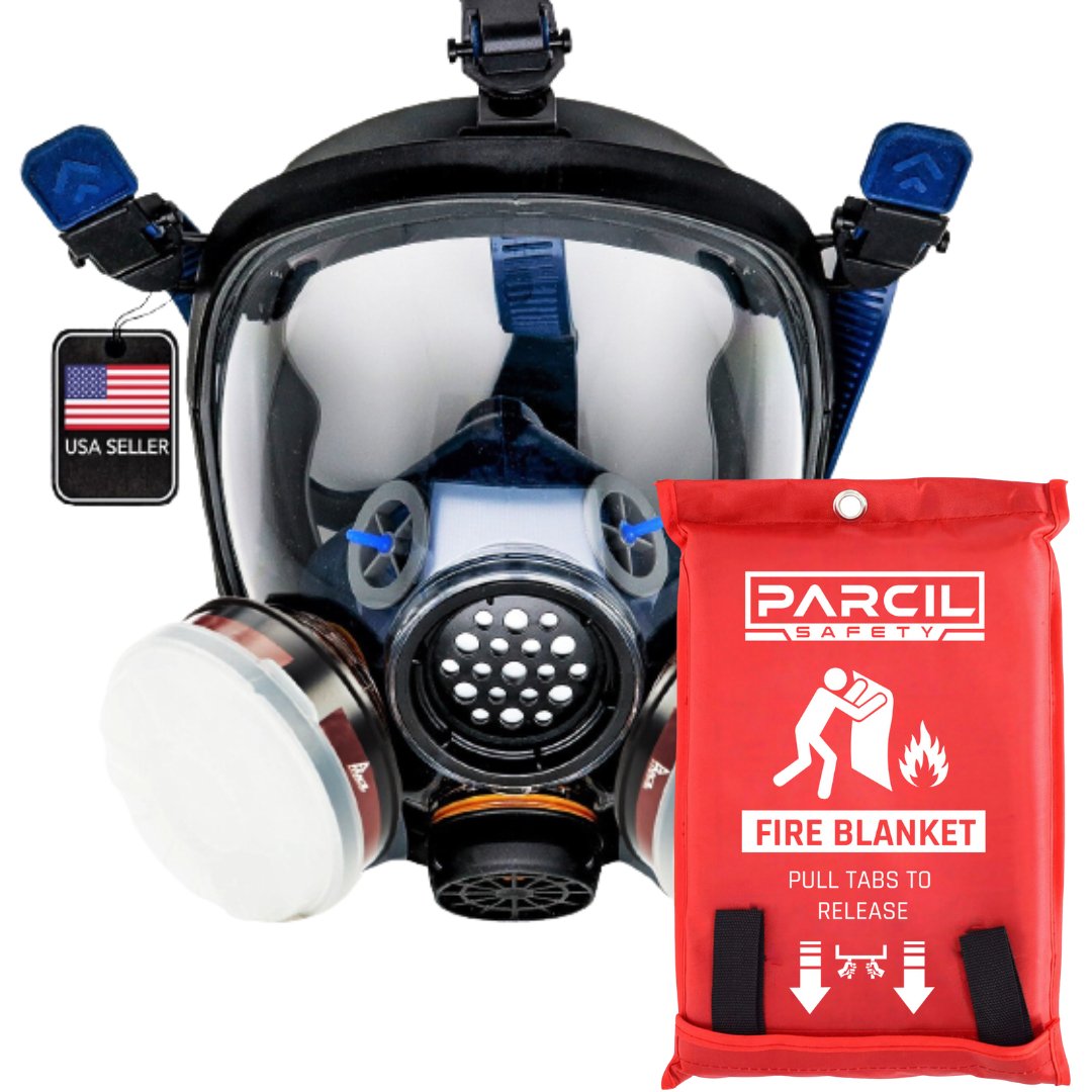 PD - 100 Organic Vapor Full Face Respirator Mask - FREE PD - 452 Emergency Fire Extinguisher Blanket! - front side
