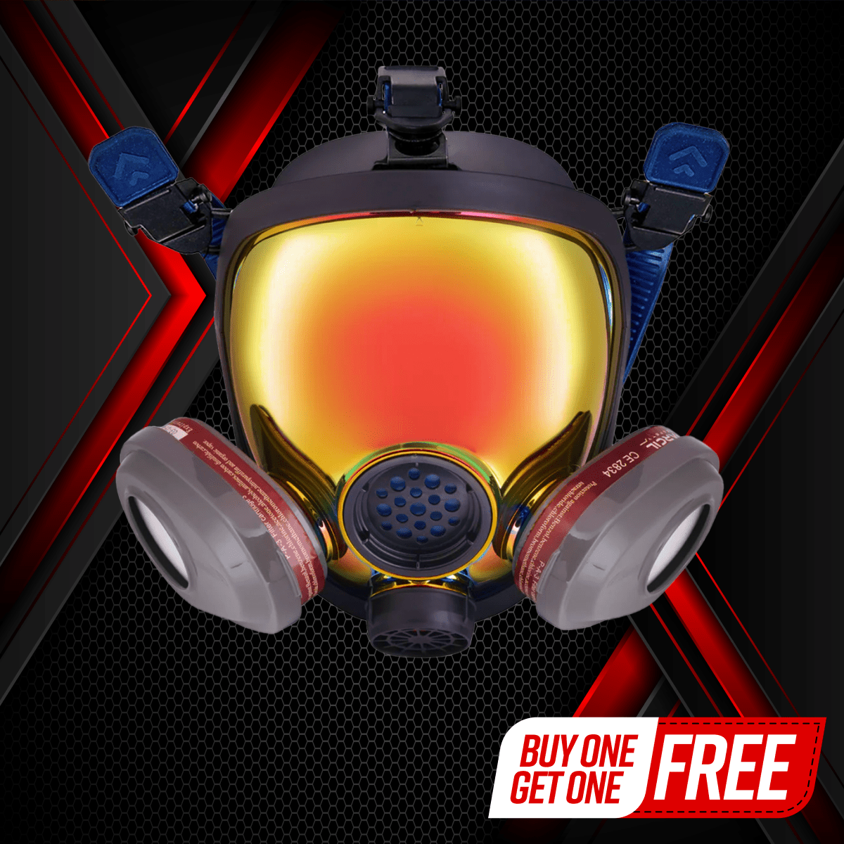 PD - 101 Inferno Red Mirrored - Full Face Respirator Gas Mask with A1 Organic Vapor (OV) with P2 Particulate Filter Canister - Parcil SafetyRespiratorsRespiratorsParcil Safety