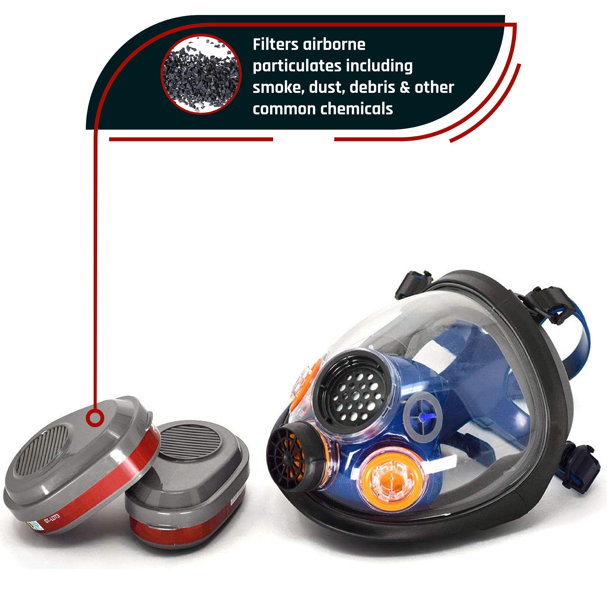 PD - 101 Inferno Red Mirrored - Full Face Respirator Gas Mask with Organic Vapor and Particulate Filtration - Parcil Safety Respirators