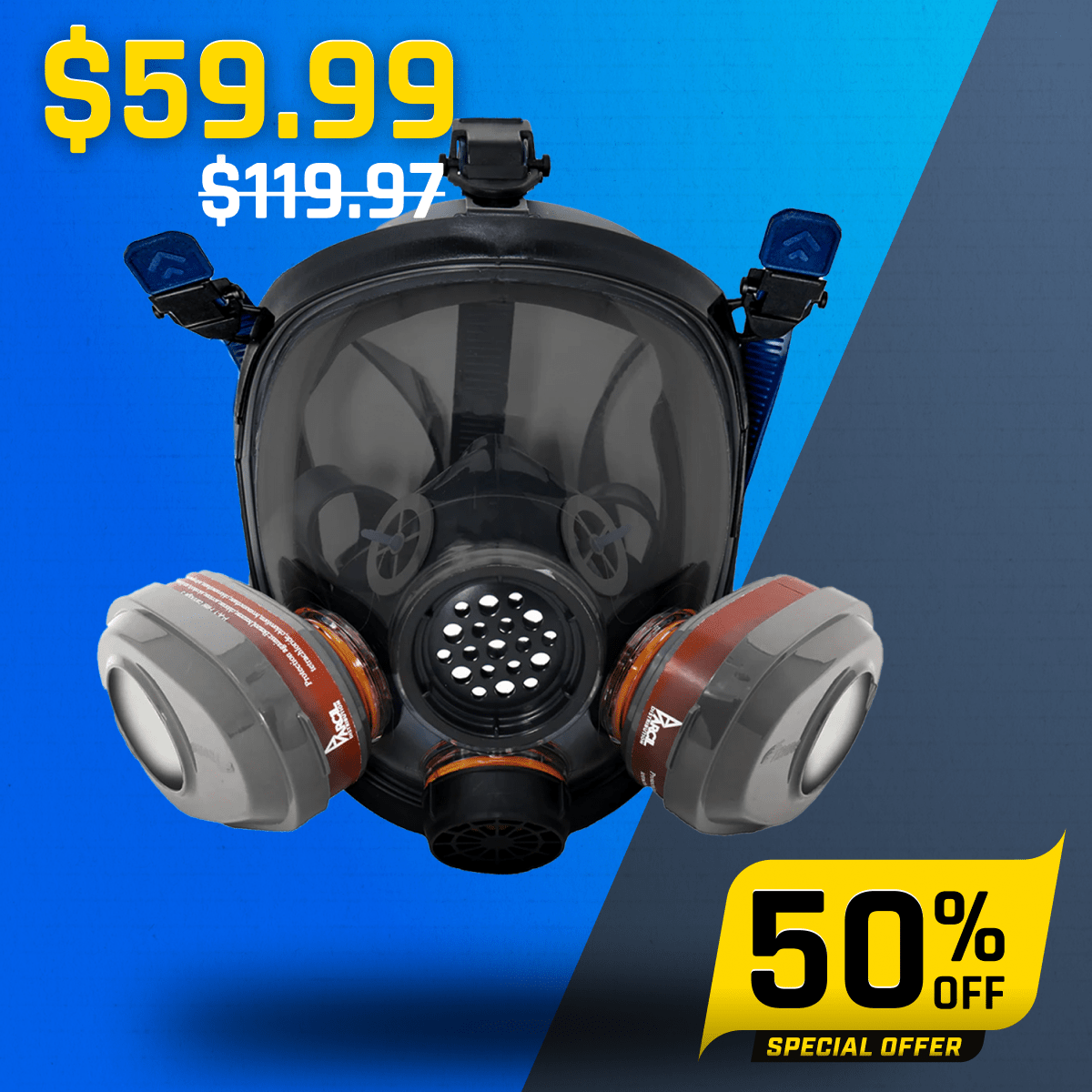 PD - 101 Smoke Black Tinted Full Face Respirator Gas Mask with A1 Organic Vapor (OV) with P2 Particulate Filter Canister - Parcil SafetyRespiratorsRespiratorsParcil Safety