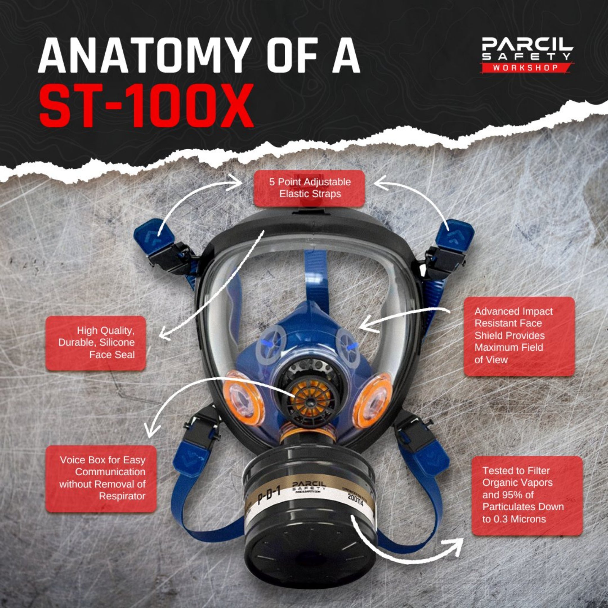 ST - 100X Full - Face Survival Gas Mask with Organic Vapor and Particulate Protection - Parcil SafetyGas MasksGas MasksParcil Safety