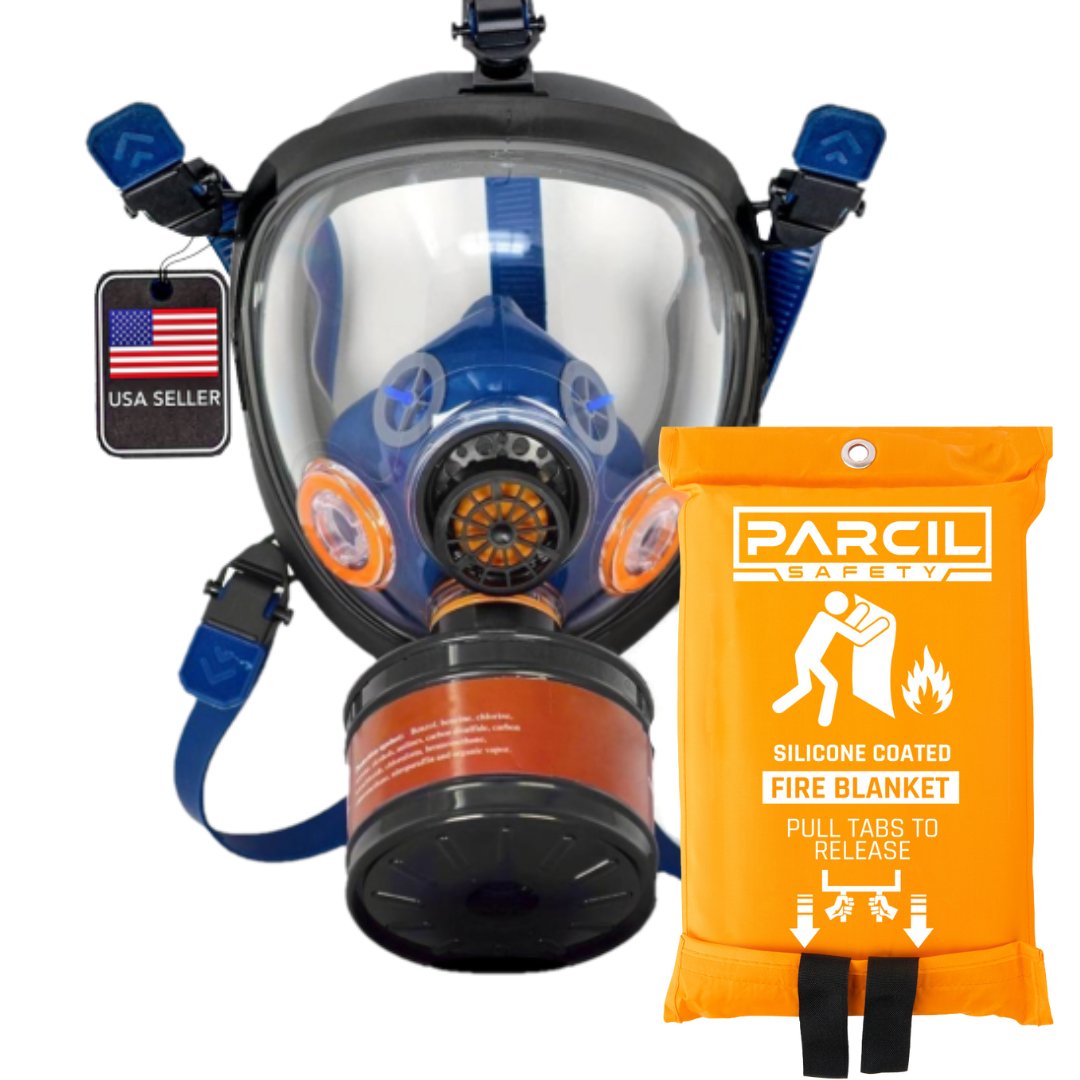 ST - 100X Organic Vapor Survival Gas Mask - FREE SB - 500 Silicone Emergency Fire Escape Blanket! - Parcil SafetyBundle DealsBundle DealsParcil Safety