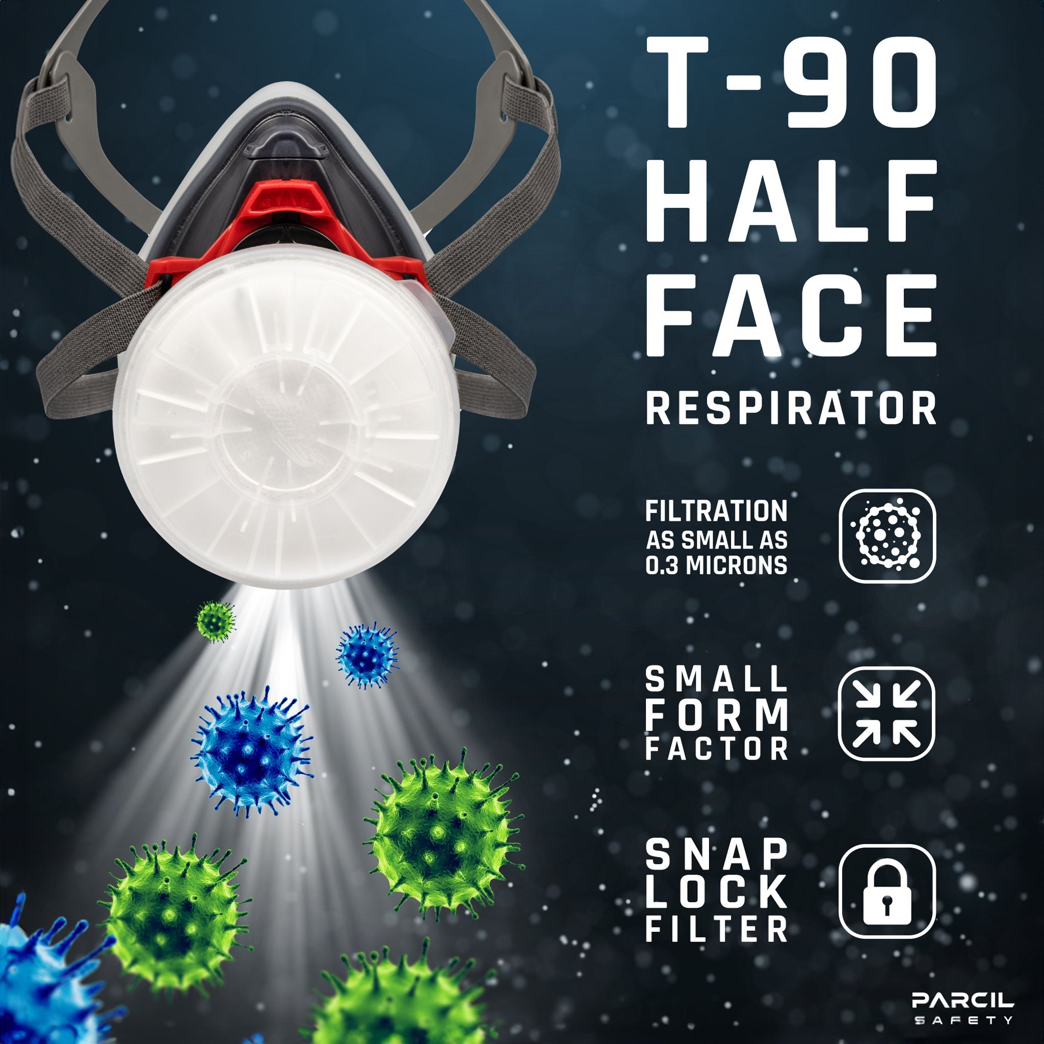 T - 90 Half Face Respirator Mask with Organic Vapor and Particulate Filtration - Parcil SafetyParcil Safety