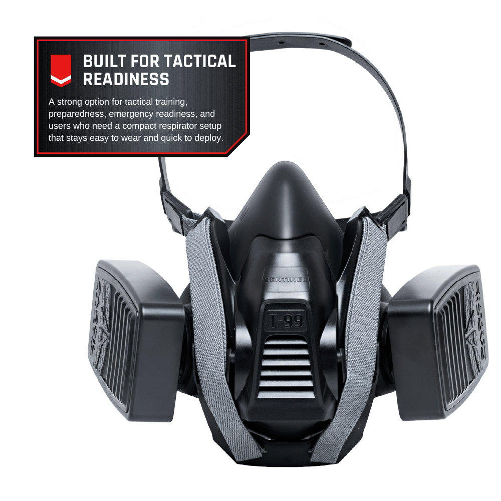 T-99 Sentinel Tactical Half Face Respirator with T-P-3 Low-Profile Cartridges - Parcil SafetyParcil Safety