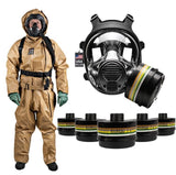 Ultimate Prepping Bundle: 5 Defense N-B-1 Canisters, 1 NB-100 Tactical Gas Mask, CBRN Hazmat Suit with Boots and Gloves.