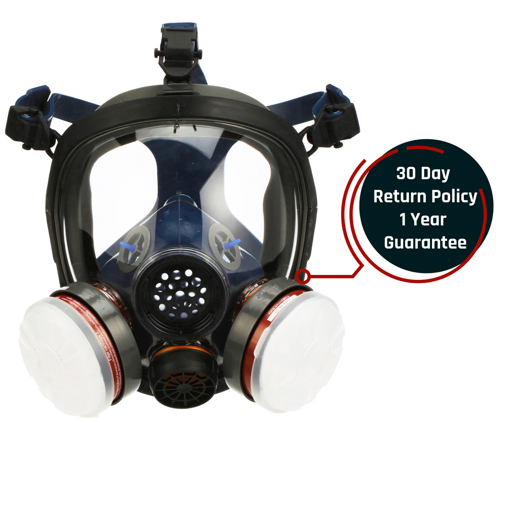 Full Face Organic Vapor Respirator and Gas Mask with 2 Threaded P-A-1  Replacement Filters