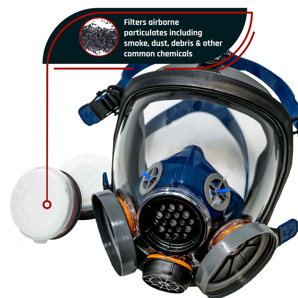 PD-100 Inferno Red - Full Face Respirator Mirrored Gas Mask with Organic Vapor and Particulate Filtration