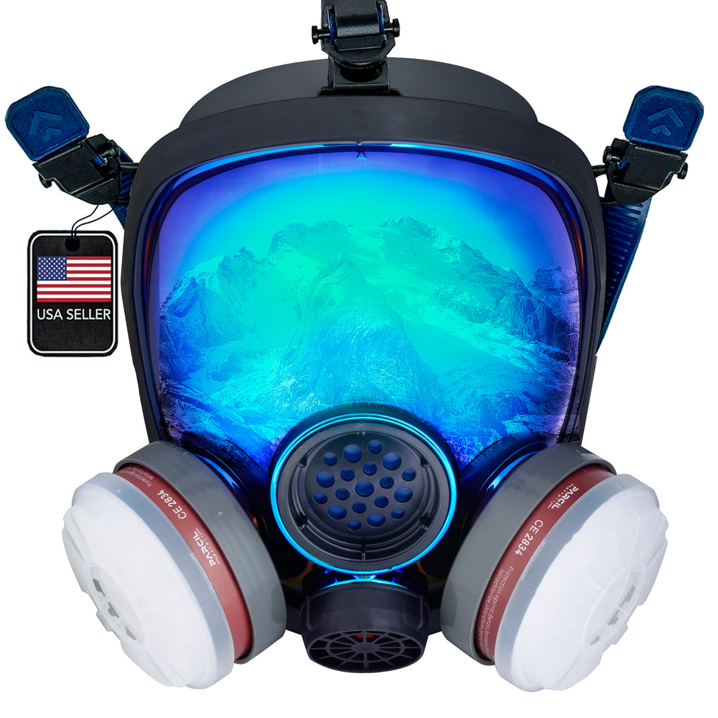 PD-100 Arctic Blue - Full Face Respirator Mirrored Gas Mask with Organ –  Parcil Safety