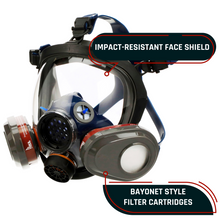 Load image into Gallery viewer, PD-101 Smoke Black Tinted Full Face Respirator Gas Mask with Organic Vapor and Particulate Filtration