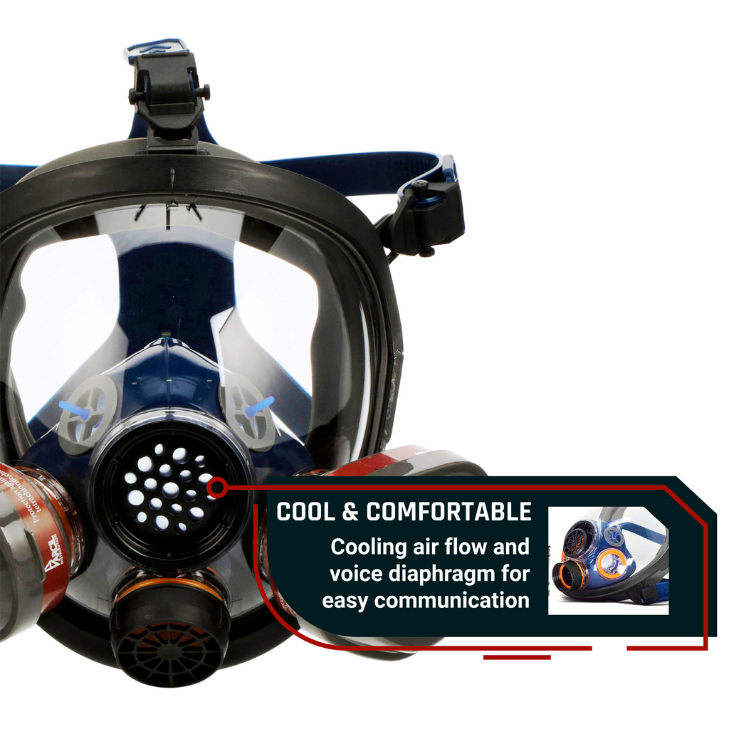PD-101 Arctic Blue Mirrored - Full Face Respirator Gas Mask with Organic Vapor and Particulate Filtration