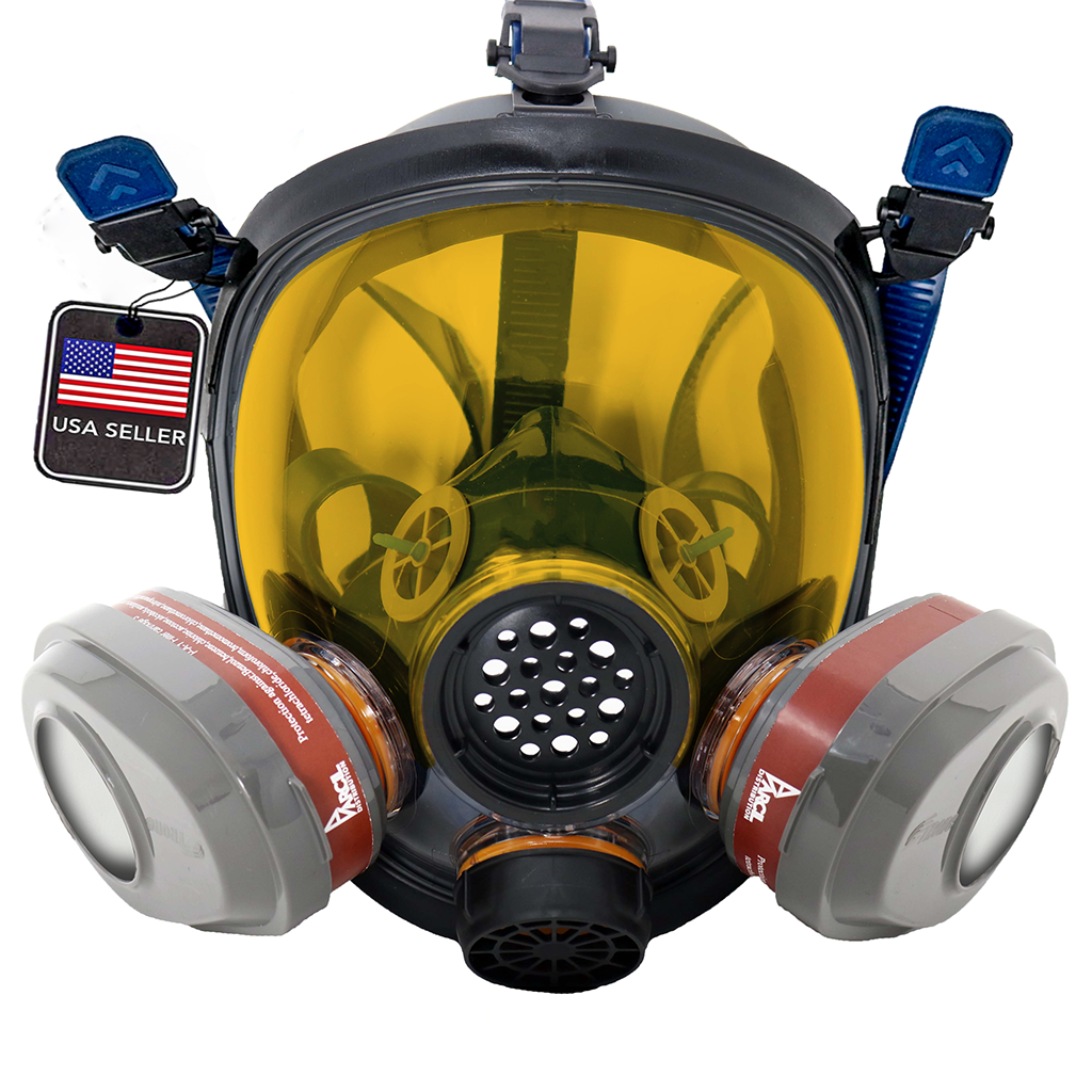 PD-101 Light Amber Tinted Full Face Respirator Gas Mask with Organic Vapor and Particulate Filtration